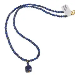 Colier Lapis lazuli discuri fatetate 4mm si pandantiv cub fatetat 8-9mm