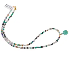 Colier Mix de cristale discuri fatetate 3-4mm si pandantiv cub fatetat Onix verde 8mm