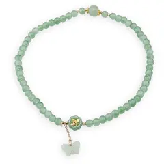 Colier pe elastic cu Aventurin sfere 6mm si charm fluture din Aventurin