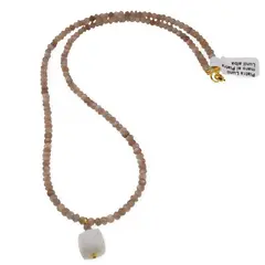 Colier Piatra Lunii maro discuri fatetate 4mm si pandantiv Piatra lunii alba cub fatetat 9-10mm
