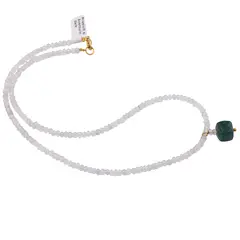 Colier Prasiolit discuri fatetate 3-4mm si pandantiv Aventurin dark cub fatetat 10mm