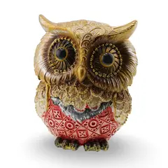 Statueta bufnita aurie cu model tribal rosu - 10cm
