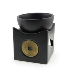 Vas aromaterapie din ceramica cu moneda chinezeasca - negru