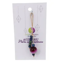Accesoriu cu pietre semipretioase Agat roz sfera 12mm si Azurit 4mm