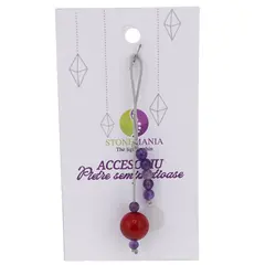 Accesoriu cu pietre semipretioase Coral rosu sfera 10mm si Ametist 4mm