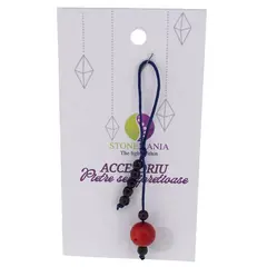 Accesoriu cu pietre semipretioase Coral rosu sfera 10mm si Goldstone albastru 4mm