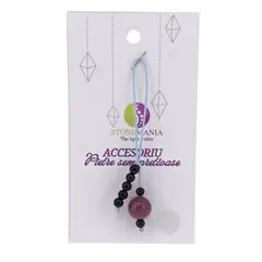 Accesoriu cu pietre semipretioase Turmalina roz sfera 10mm si Onix negru 4mm
