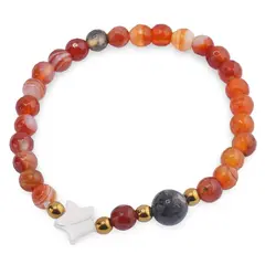 Bratara Carneol cu benzi sfere fatetate 6mm, Larvikit 8mm si steluta din Sidef 10mm cu bumbi aurii