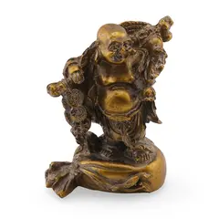 Statueta Feng Shui Buddha stand pe sac de bani din rasina, 9cm