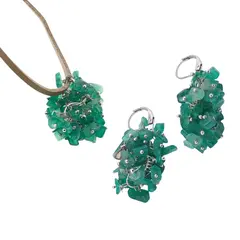 Set pandantiv si cercei cu agatatoare ciorchine Onix verde