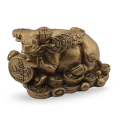 Statueta Feng Shui Bivol cu monede din rasina, 6,5cm