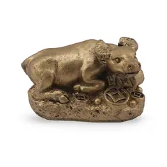 Statueta Feng Shui Bivol mediu asezat pe monede din rasina, 4cm