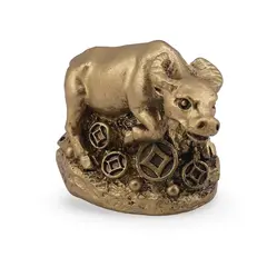 Statueta Feng Shui Bivol mediu pe monede din rasina, 4cm