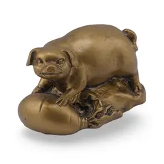 Statueta Feng Shui Porc cu sac din rasina, 6cm