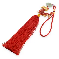 Amuleta breloc Feng Shui Dragon rosu model 1 cu pietre semipretioase si ciucure rosu