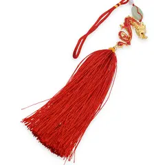 Amuleta breloc Feng Shui Dragon rosu model 2 cu pietre semipretioase si ciucure rosu