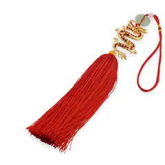 Amuleta breloc Feng Shui Dragon rosu model 3 cu pietre semipretioase si ciucure rosu