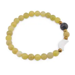 Bratara Jad olive sfere 6mm, Larvikit 8mm si luna din Sidef 12mm cu bumbi aurii