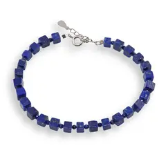 Bratara Lapis lazuli cuburi 4mm, sfere fatetate 2mm si argint 925