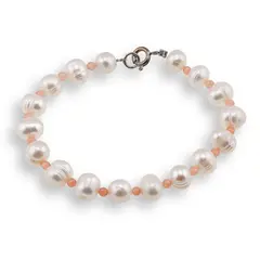 Bratara Perle de cultura neuniforme 8-10mm si Agat piersica sfere 3mm