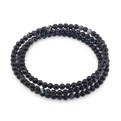 Bratara tripla ajustabila cu pietre semipretioase, Agat negru sfere 4mm