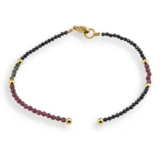 Bratara Turmalina neagra, Serafinit, Granat, Cristal de stanca sfere fatetate 2-3mm si bumbi aurii