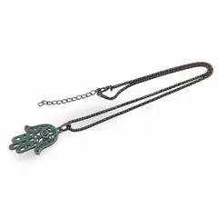 Colier Feng Shui antichizat cu pandativ hamsa, 4cm