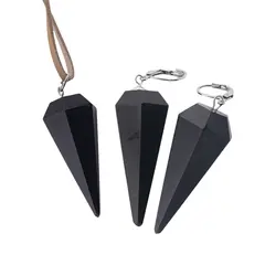 Set pandantiv si cercei cu agatatoare Obsidian negru forma pendul
