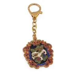 Amuleta Breloc Feng Shui cu caine Fu pentru independenta si succes din metal, 12cm