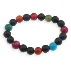 Bratara din Agat colorat si Onix mate 10mm, pe elastic, 19cm