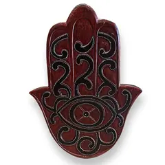 Decoratiune din lemn Hamsa cu model ochi protector negru