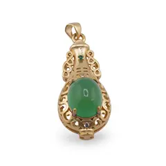 Pandantiv Feng Shui din metal auriu cu Onix verde, 40mm