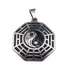 Pandantiv Feng Shui hexagona, Ying Yang argintiu, 32mm