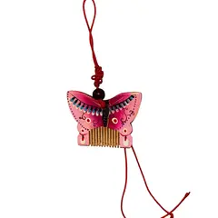 Amuleta feng shui pieptene din lemn, model fluture