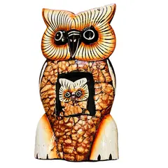 Statueta bufnita cu pui, maro
