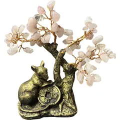 Copac cu pietre de Cuart roz si statueta Sobolan