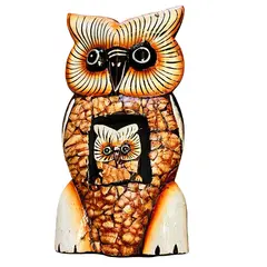 Statueta bufnita cu pui, maro