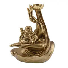 Suport ardere conuri parfumate cascada - backflow si betisoare parfumate, Buddha vesel auriu