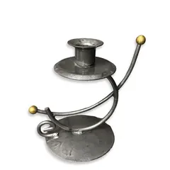 Sfesnic pentru lumanare gri, din metal, model tija curbata