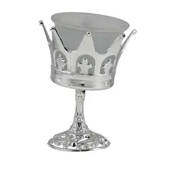 Suport pentru lumanare tip pastila si candela, argintiu, coroana, 10cm