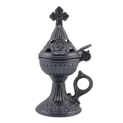 Vas pentru ardere tamaie si ierburi, metal culoare gri inchis, 15cm