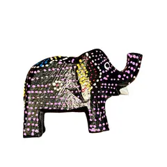 Statueta elefant negru cu buline mov