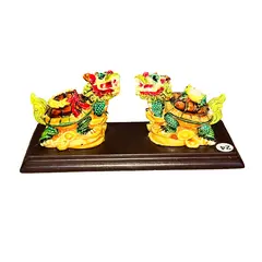 Statueta feng shui cu doua testoase dragon cu un pui in spate