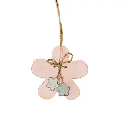 Decoratiune din lemn, floare roz cu doua flori gri