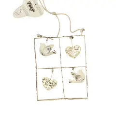 Decoratiune din metal patrata, pasari si inimi