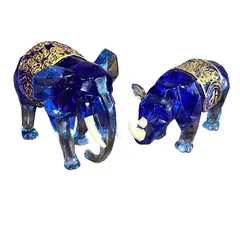 Set statuete premium din sticla Elefant si Rinocer, albastru