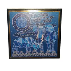 Placa feng shui din lemn Elefant si Rinocer
