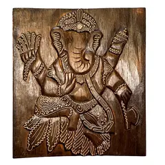 Tablou cu Ganesha din lemn, maro