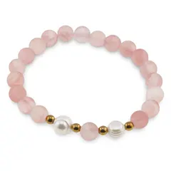 Bratara pe elastic Perle de cultura, bumbi aurii si Cuart cherry sfere 8mm