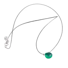 Colier cu fir transparent si brioleta fatetata din Onix verde, argint 925